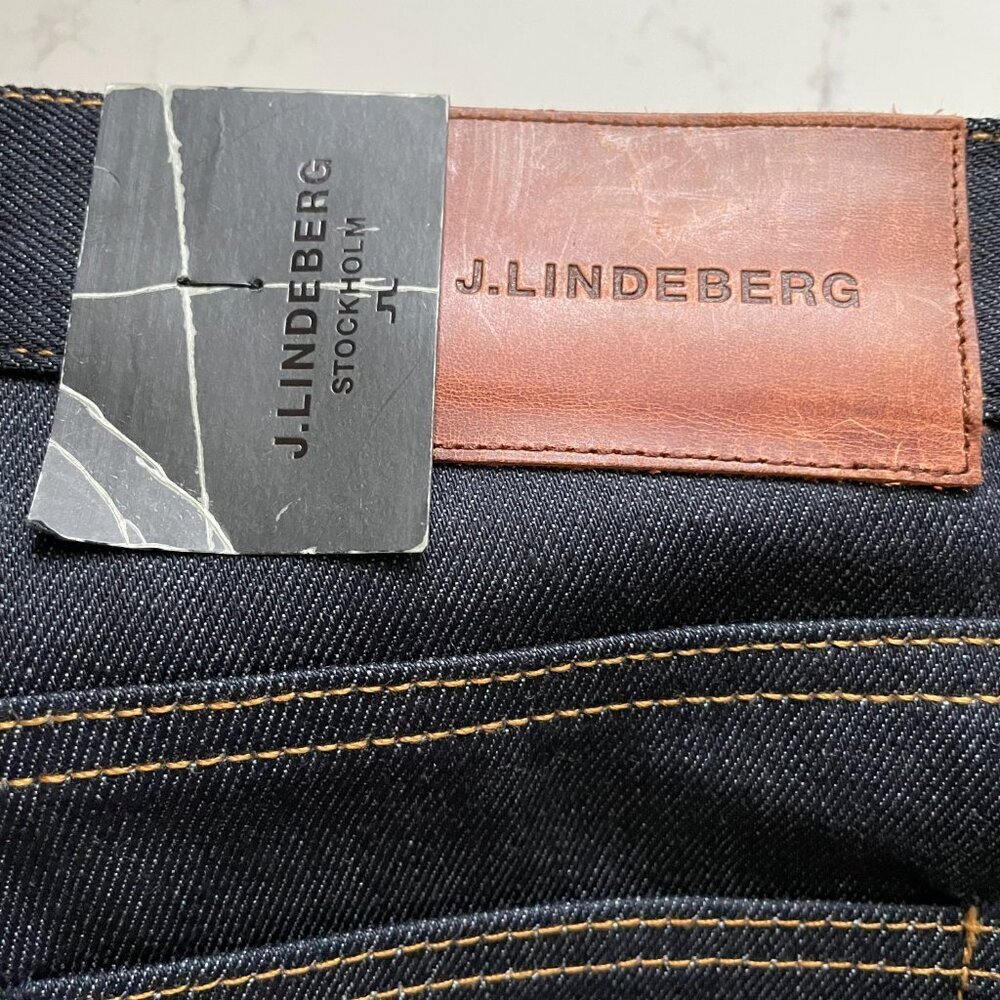 J. Lindeberg Stockholm Jake Raw Reg Rise Rg Tapered Leg Dk Wash Jeans Blue 29x32 - Picture 13 of 16